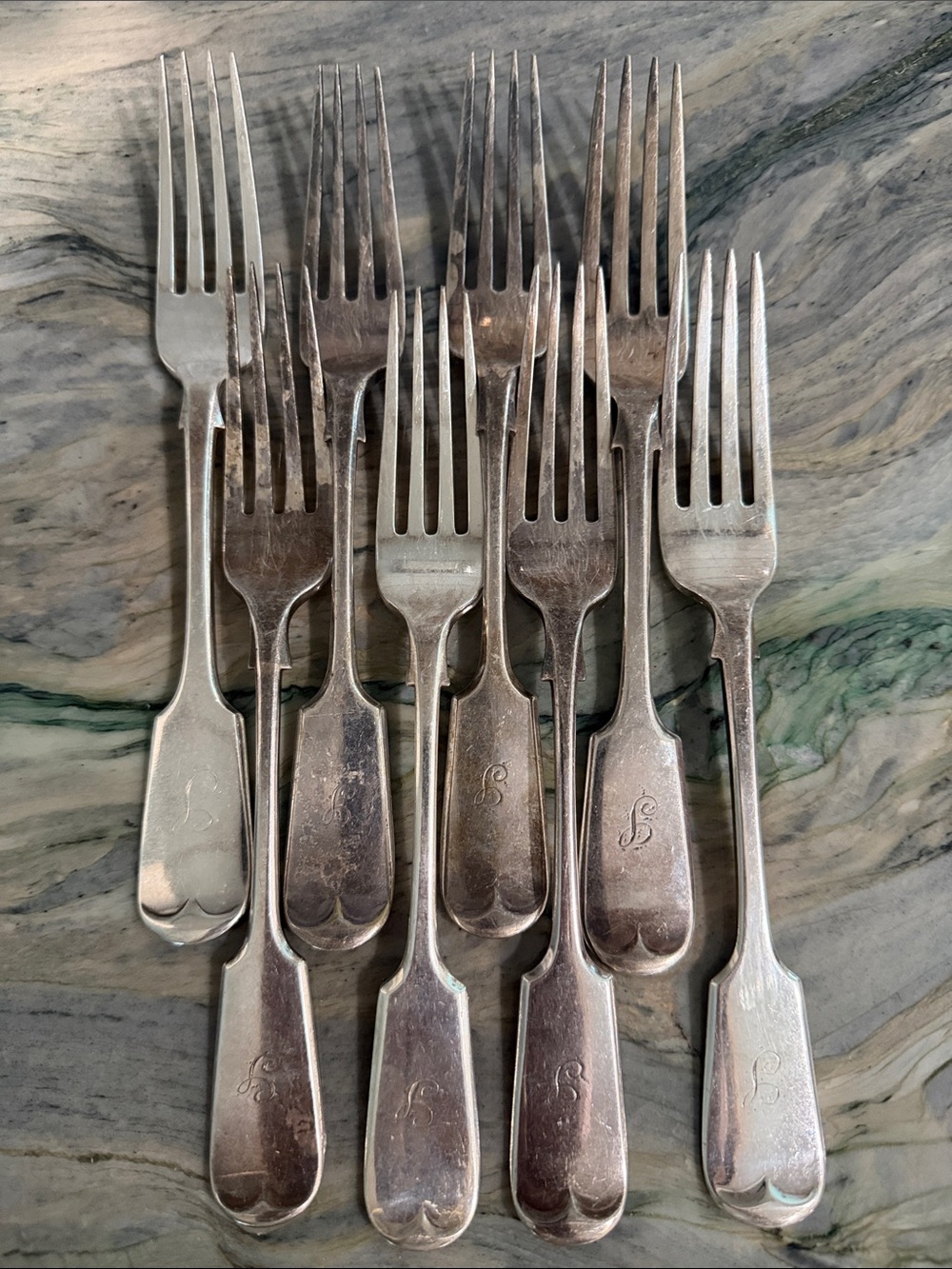 Vintage Monogrammed Silver Dinner Forks - Set of 8